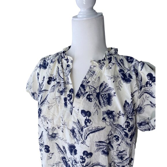 Doe and Rae floral print ruffle v-neck blouse in ivory Small - Picture 4 of 8